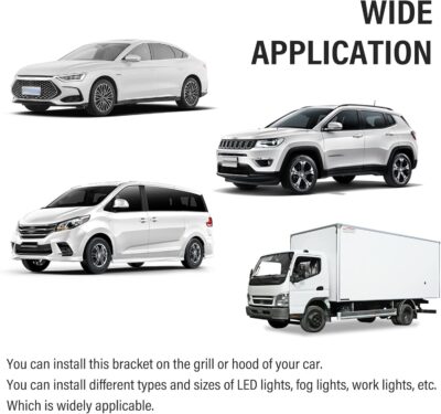 2PCS Car LED Light Bar Mounting Brackets with Hex Wrenches,Adjustable Car Accessories Hood Mount Light Brackets,Universal Car LED Grill Lights Bar Brackets for Car Truck SUV (Black) - Image 7