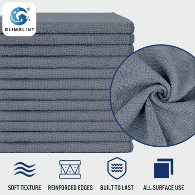 GLIMGLINT Grey Microfiber Cleaning Cloth,12PK Reusable Cleaning Rags, Highly Absorbent Shop Rags Bulk, All-Purpose Car Cleaning Towels for TV Screen, Kitchen, Bathroom, Restaurant Garage, 14"X12" - Image 3