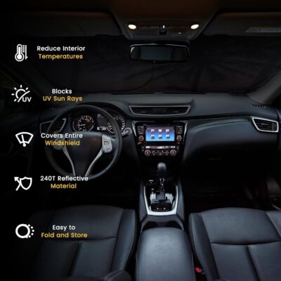 Windshield Sun Shade, Car Sun Shade Windshield, Reflector Sunshade Offers Ultimate Protection for Car Interior, Reflective Polyester Blocks Heat for Cars,Trucks,SUVs (57 x 31.5 in) - Image 9