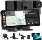 6.86" Wireless CarPlay Screen for Apple Carplay and Android Auto, Dual Dash Cam 2.5K Front 1080P Rear Recording, Voice Control, GPS Navigation, Mirror Link, Bluetooth, FM, AUX, Fits Most Cars