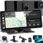 6.86" Wireless CarPlay Screen for Apple Carplay and Android Auto, Dual Dash Cam 2.5K Front 1080P Rear Recording, Voice Control, GPS Navigation, Mirror Link, Bluetooth, FM, AUX, Fits Most Cars