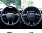 Bling Rhinestone Steering Wheel Cover with Crystal Diamond for Women, Sparkling Car Wheel Protector Universal Fit 14-15 inches - White - Image 5