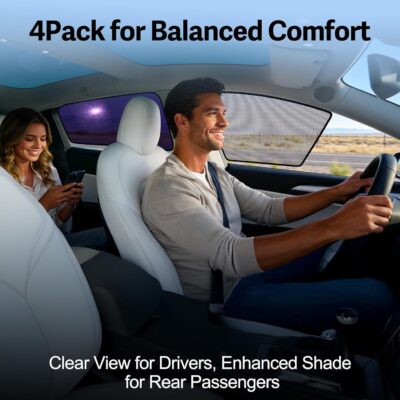 ZATOOTO Tesla Model Y Car Window Shades 4Pack | Clear for Safe Driving | Bluish-Purple for Passenger Comfort | UV Protection | Static Cling Side Window Sun Shade Blocker with Storage Bag | 2020-2024 | - Image 8