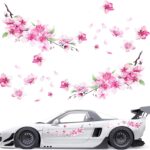 2 Sheets Cherry Blossom Car Decal, Cherry Blossom Vinyl Car Sticker Scratches Stickers Cars Decoration Vinyl Waterproof Sticker Flower Decals for Cars, Laptop, Wall, Window, Luggage and Bumper