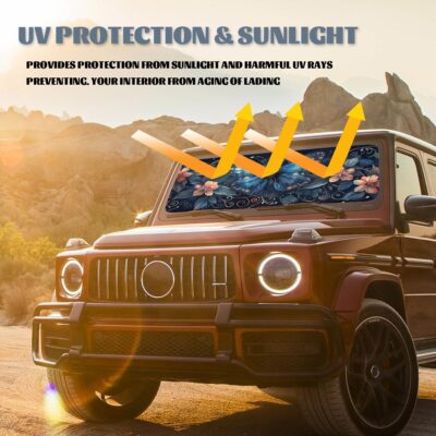 Blue Butterfly Car Windshield Sunshade Folding Retro Flowers Leaves Heatshield Front Window Car Sun ​Shade Windshield Block UV Rays Sun Shade Visor Protector for Car Sedan Truck SUV Accessories - Image 5