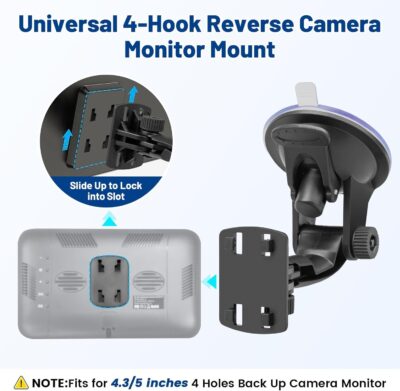 EWAY 4-Hole Direct Fit Suction Cup Mount for Backup Camera 4.3"/5" Monitor, Knob-Lock Adjustable Dashboard Windshield Monitor Mounting Bracket Holder for Car Rear View Camera Screen Display Stand - Image 4