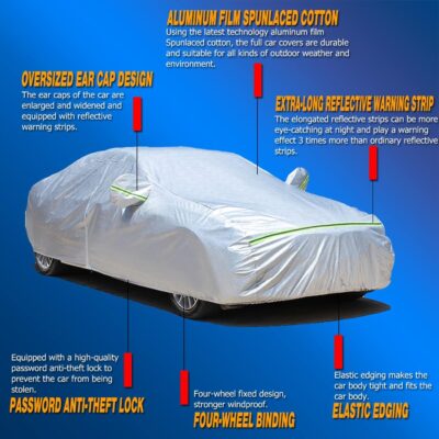 TUCAREST 6 Layers Full Car Cover for Sedan/Wagon/Coupe/Hatchback - Waterproof, Insulated, Anti-UV, Snow-Proof, Anti-Wind, All-Weather, Thickened Protection, up to 191 in - Image 6