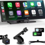Carplay Screen for Car, 10.26'' Upgrade Wireless CarPlay & Android Auto Car Play Screen with 60PFS,1080P Backup Camera (with a Camera Bracket), GPS Navigation, Voice Control for All Vehicles
