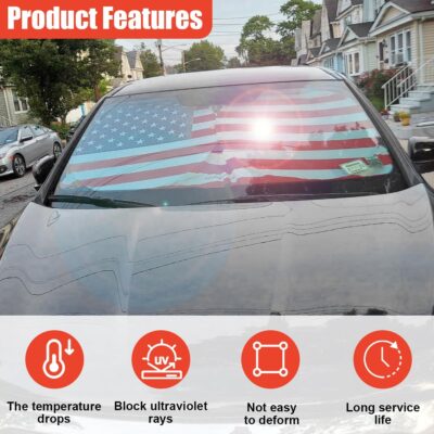 American Flag Car Windshield Sun Shade, Foldable Car Front Window Sunshade for Cars SUV Truck, Auto Interior Sun Protection Cover, Blocks UV Rays & Keeps Your Vehicle Cool (Red, XL) - Image 4