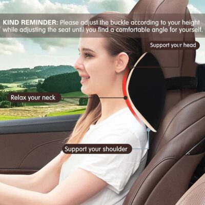 SPRFUFLY Make Restful Car Headrest Pillow, Car Pillow for Driving with Adjustable Strap, Breathable Removable Cover & Ergonomic Design - Softness Travel Car Neck Support Pillow(Beige, 1PC) - Image 7