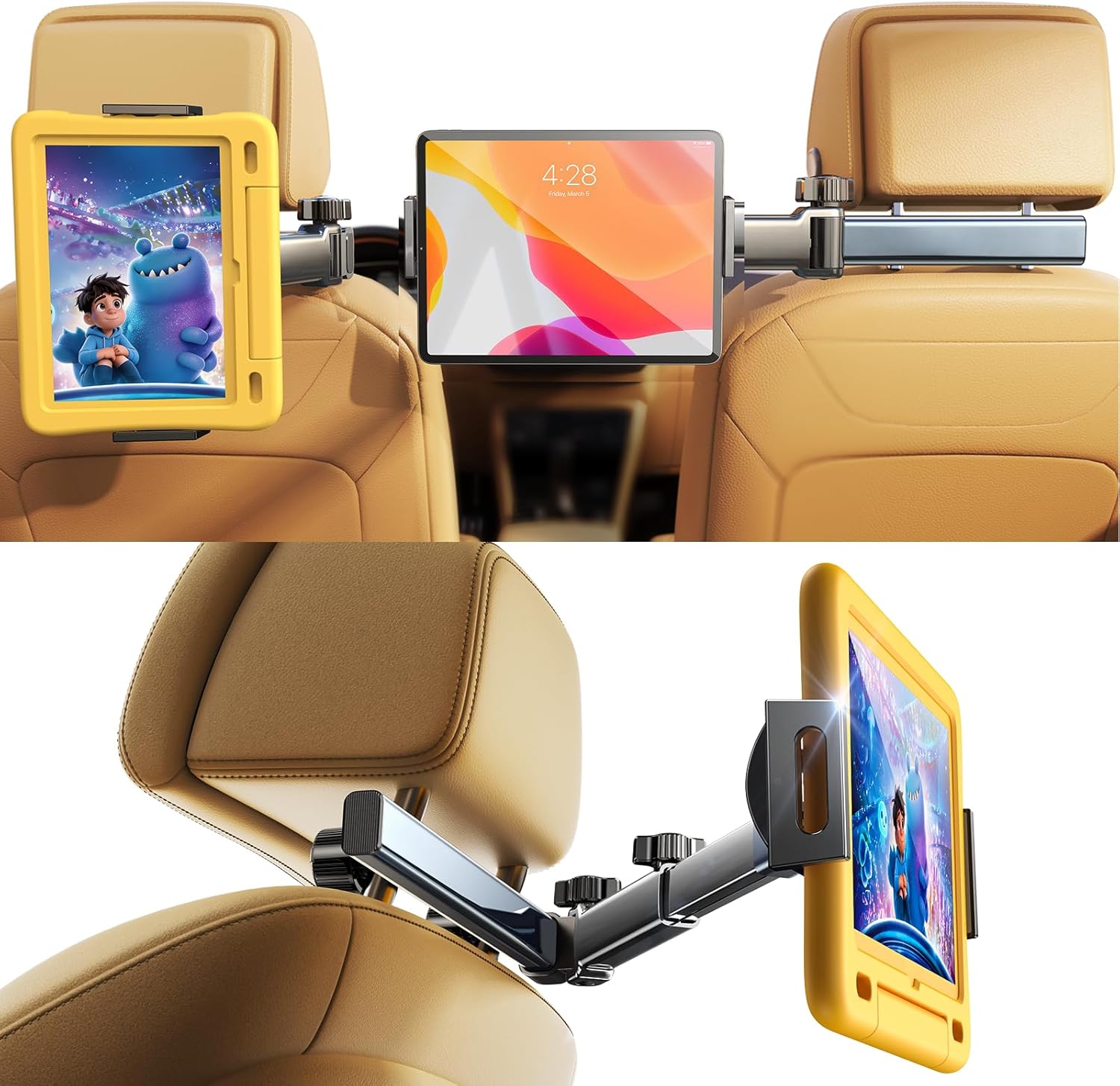 71rOyUS1yaL._AC_SL1500_.jpg LISEN for iPad Holder Car Road Trip Essentials Activities for Kids Travel Gifts Car Accessories for Women Interior, Truck Accessories 3in1 Tablet Holder Back Seat Car Organizer Camping Headrest - Image 1