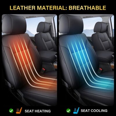 Coverado Chevy Silverado Seat Covers, Faux Leather Seat Covers Fit for Chevy Silverado GMC Sierra 2007-2025 1500, 2015-2025 2500HD 3500HD Crew Double Extended Cab (Front, Black) - Image 5