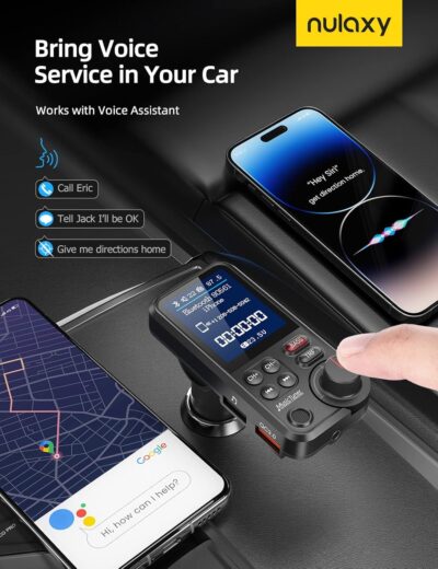 Nulaxy Bluetooth Car Adapter 1.8" Color Screen Strong Mic, QC3.0 Fast Charger Wireless FM Radio Transmitter with Treble & Bass Sound Music Player, Hands-Free Calls, Supports AUX/TF Card/USB Drive - Image 6
