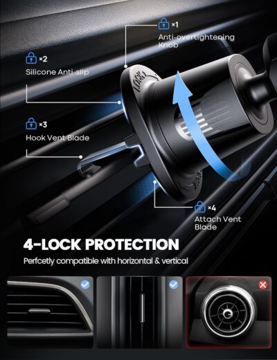 Lamicall 2026 Wider Clamp & Metal Hook Car Phone Holder Vent [Thick Cases Friendly] Phone Holders for Your Car Mount Gfts Automobile Hands Free Accessories for Women Men for iPhone 16 15 14 13 Pro Max - Image 4