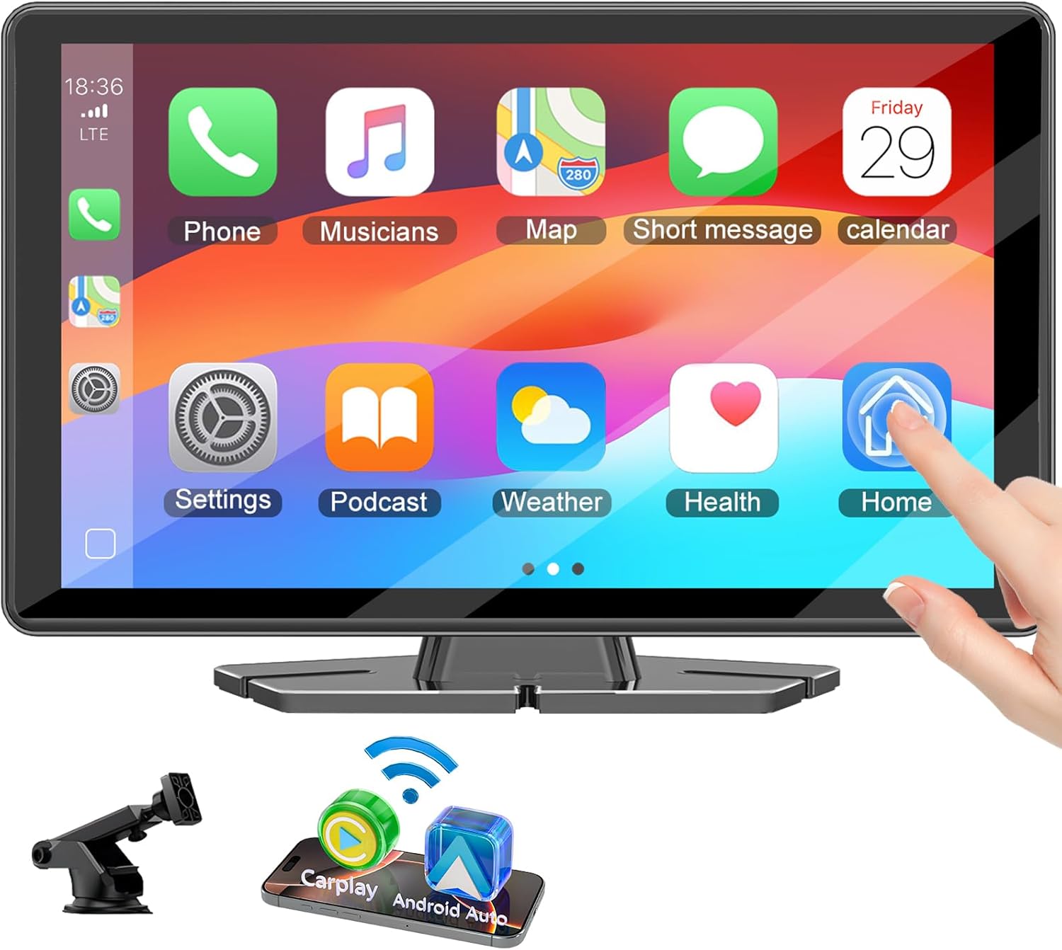 71rV8iJ9uOL._AC_SL1500_.jpg Carplay Screen for Car,7" HD IPS Wireless Portable Car Stereo for Apple Carplay &Android Auto,Car Audio Receivers Touch Screen Car Play with GPS Navigation,BT,Mirror Link,FM,Voice Control-Black - Image 1