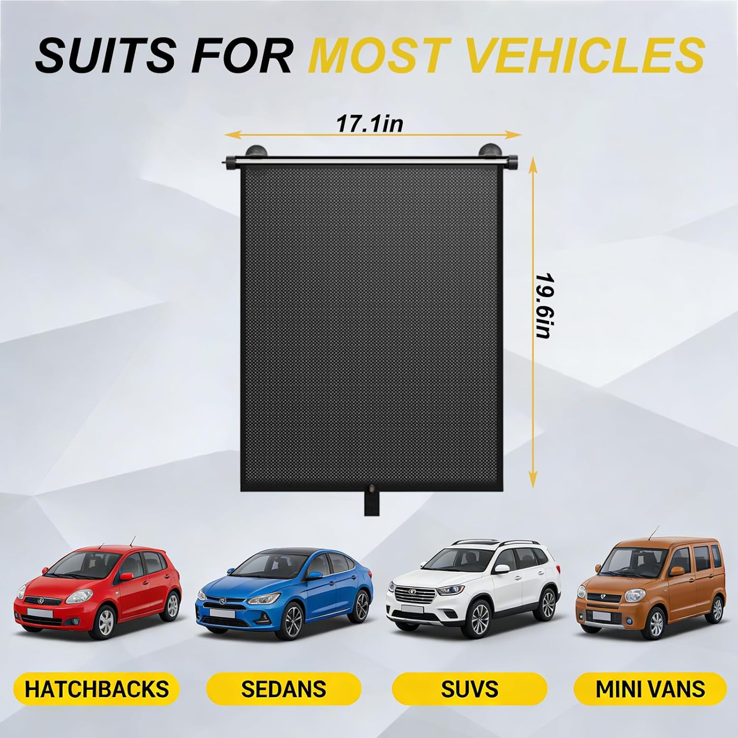 71rWFIQ7ieL._AC_SL1500_.jpg 2 Pack Retractable Car Shades for Side Windows - Window Sun Shade for Car with Strong Suction Cups | Roller Shades UV Heat Block Sun Shade for Cars House Office Window (M:17.1"x19.6") - Image 1