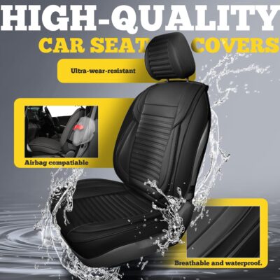 LINGVIDO Front Car Seat Covers, Faux Nappa Leather, Airbag Compatible and Waterproof Protectors for Sedans SUVs, Breathable Anti-Slip Interior for Commuters and Rideshare, Black - Image 6