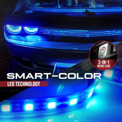 OPT7 Aura Single Row Expansion Pack - 2pc 12” RGB Multicolor LED Strips w/Splitters and Extension Wires for Interior, Wheel Well, Grille, Golf Cart, Car, Boat Underglow Lights - Image 9