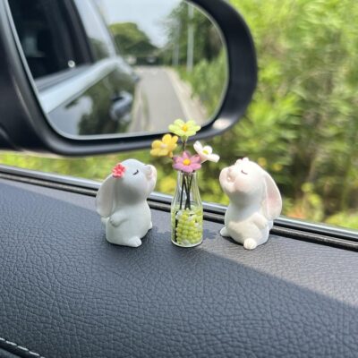 Cute Rabbit Car Dashboard Accessories Flowers Rear View Mirror Decorations, Funny Car Interior Accessories for Girls Women Daisy Charm - Image 6