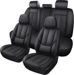 Black Car Seat Cover with Lumbar Support, Car Seat Protector Waterproof, Nappa Leather Car Seat Cushion, Car Seat Covers Front Seats and Back Fit for Most Cars