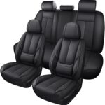 Black Car Seat Cover with Lumbar Support, Car Seat Protector Waterproof, Nappa Leather Car Seat Cushion, Car Seat Covers Front Seats and Back Fit for Most Cars