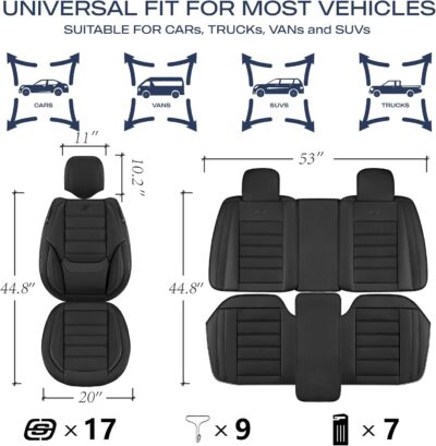 Skechers MAX Cushioning Seat Covers,Memory Foam Leather Car Seat Covers,Waterproof Car Seat Protector Front Seats,Car Seat Cushion Airbag Automotive Universal Fit for Most Cars,Vans,Trucks,SUV,Black - Image 6
