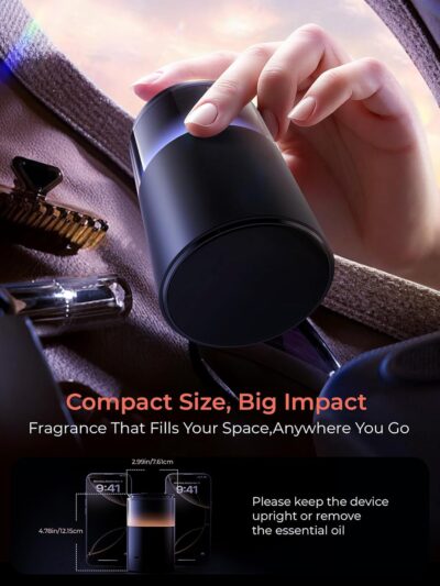Battery Operated Waterless Diffuser – Portable Scent Machine for Car, Office & Bedroom, Ultrasonic Aroma Mist with 9 Color LED Light, Mini Essential Oil Diffuser Purple Black - Image 5