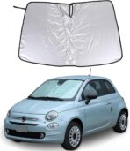 Front Windshield Sun Shade Compatible with Fiat 500 2010-2024 Car Windshield Sun Shade Foldable Sun Shield UV Protection Auto Accessories (Front Windshield Memory Steel Wire)