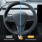 Carbon Fiber Leather Steering Wheel Cover for Tesla Model 3/Y 2016-2025 2026 Juniper/Highland, Non-Slip Breathable Steering Wheel Protector for Tesla Model 3/Y Accessories 2026 - Image 3