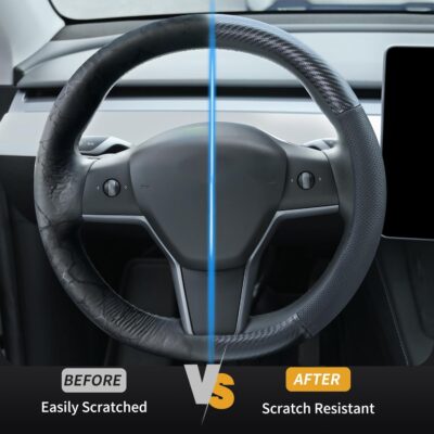 Carbon Fiber Leather Steering Wheel Cover for Tesla Model 3/Y 2016-2025 2026 Juniper/Highland, Non-Slip Breathable Steering Wheel Protector for Tesla Model 3/Y Accessories 2026 - Image 3