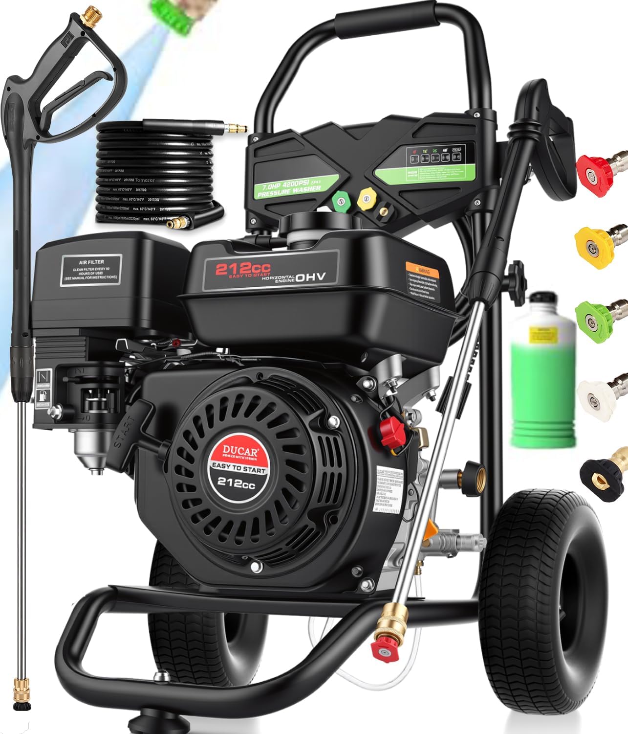 71rdnSpGpoL._AC_SL1500_.jpg 4200PSI Pressure Washer 4.0GPM Gas Power Washer 212CC Gas Powered Washing Machine Commercial High Pressure Washer with 25ft Hose&5 Nozzles for Patio Garden Yard Vehicle,EPA/CARB/ETL (Black) - Image 1
