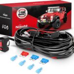 Nilight LED Light Bar Wiring Harness Kit Motorcycle Handlebar Push Button Switch 16AWG 2 Leads 12V On Off for ATV UTV Driving Lights 7/8inch