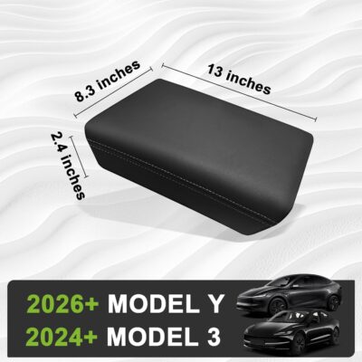 Muslogy Center Console Armrest Cover Fit for Tesla Model Y Juniper 2026+ / Model 3 Highland 2024+ Accessories, Comfort Armrest Pad Console Lid Cushion Vegan Leather Snap-On Black (Hard Cover) - Image 2