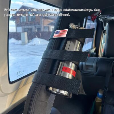 Fire Extinguisher Holder, Roll Bar Adjustable Extinguisher Strap Brackets with USA Flag Pattern, Secure Fire Extinguishers Mount Replacement for Wrangler CJ JK JKU TJ JL JLU (Black) - Image 4