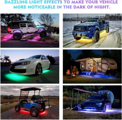 Xprite Double Row RGB LED Car Underglow Bluetooth Lights Strip, 4 PCS Underbody Neon Cars Exterior Glow Light Kit w/APP Control & Wireless Remote, Universal for Vehicles SUV Trucks Pickups Vans - Image 7