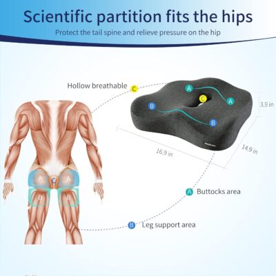 Memory Foam Seat Chair Cushion for Relieves Back Sciatica Pain Tailbone Pain Coccyx Degenerating Disc Orthopedic Osteoarthritis Prostate Cushion Low Back Pain Cushion Hip Shaping (Dark Gray) - Image 4