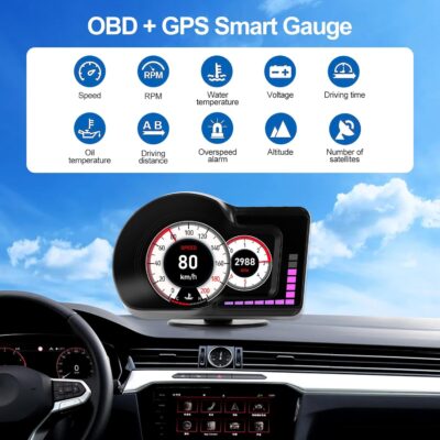 Head Up Display HUD F16 with OBD2 + GPS Dual System Digtial Speedometer, 3.5" IPS Smart Gauge, Speed, Voltage, Engine RPM, OverSpeed Warning, Water Temperature, Turbo Pressure for Cars After 2008 - Image 2