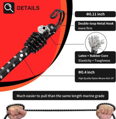 Hlogree 2PCS Car Cover Gust Straps Wind Protector,Bungee Cords Hook Clips Kit Hold Tarp Tie Down from Blowing Off in High Winds-Universal Fit for Most Cars,Sedans,SUVs,Trucks,Vans and More-Black - Image 8