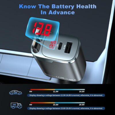 Retractable Car Charger 4 in 1, Car Charger USB C Fast Charge 84W Cigarette Lighter USB Charger, Travel Essentials Car Accessories Gifts for Men Women for iPhone 17 16 15 14 13 12 Pro Max, Samsung - Image 8