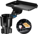 This Hill Cup Holder Tray for Car, 2 in 1 Detachable Car Food Table Tray with Solid Base & Phone Slot,Car Cup Holder Expander with 360°Rotation Tray for Travel Road Essentials