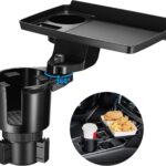 This Hill Cup Holder Tray for Car, 2 in 1 Detachable Car Food Table Tray with Solid Base & Phone Slot,Car Cup Holder Expander with 360°Rotation Tray for Travel Road Essentials