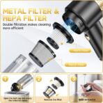 JONYJ Handheld Car Vacuum Cleaner, 16000PA Hand Held Vacuum Portable Cordless, 2 in 1 Air Duster and Vacuum Cleaner with LED Light, Multi-Nozzles, 120W High Power Mini Vacuum for Home, Pet, Office - Image 5