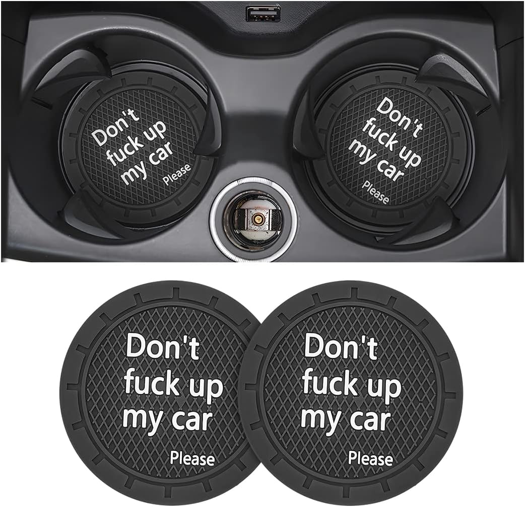 71rzluhiD8L._AC_SL1200_.jpg Cup Holder Coasters, 2.75 Inch Non-Slip PVC Insert Coaster, Anti-Scratch Auto Cup Mats for Women Men, Vehicle Interior Accessories Universal for Car, SUV, Truck (D Black/2PCS), 2 Pack - Image 1