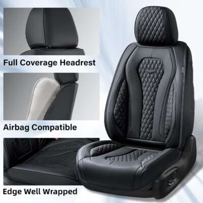 Coverado Seat Covers, Car Seat Covers Full Set, Black Car Seat Cover, Car Seat Covers Front Seats Back Seat Cover, Waterproof Car Seat Cushion, Leather Seat Covers Seat Protector Fit for Most Cars - Image 4