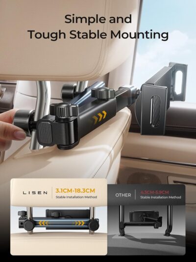 LISEN for iPad Holder Car Road Trip Essentials Activities for Kids Travel Gifts Car Accessories for Women Interior, Truck Accessories 3in1 Tablet Holder Back Seat Car Organizer Camping Headrest - Image 7