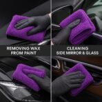 Paks - Edgeless Microfiber Towels 4-Pack - Car Detailing Wash Cloths for Cleaning - 16x16 Car Drying Towel - Lint Free Auto Rags for Polishing & Buffing - Purple & Grey Cleaning Supplies - Image 7