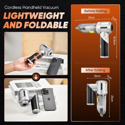 Saker Portable Handheld Vacuum Cordless Portable 17000PA Foldable Car Vacuum Cleaner Mini Dust Blower with Brushless Motor for Office Pet and Home Cleaning HL133 - Image 3