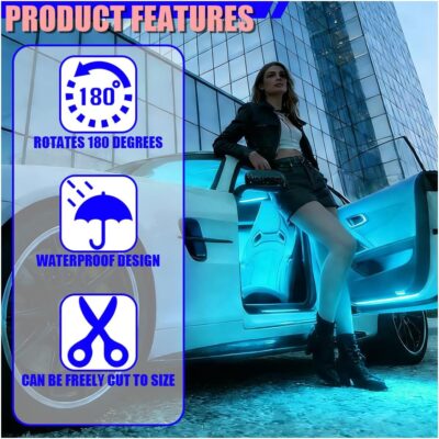 Car LED Strip Light, 12V 24 LED RGB Neon Car Interior Atmosphere Lights with Cigarette Lighter, Auto Under Dash Ambient Night Light Decorative Lamp for Sedan Truck SUV(Ice Blue-Cigar Lighter) - Image 6