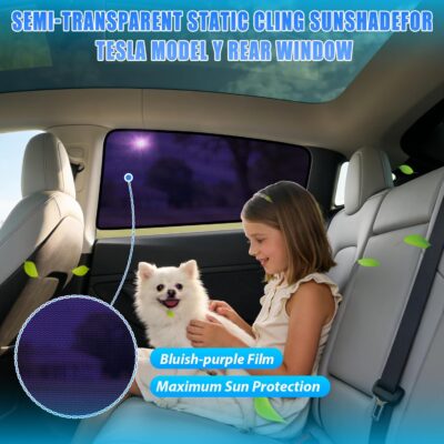 ZATOOTO Tesla Model Y Rear Car Window Shades | Bluish-Purple Static Cling Car Sun Shade | Enhanced Sun Filtering & Heat Reduction | Specific for Frameless Doors | Car Window Shade for Baby & Passenger - Image 4