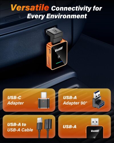 2026 Wireless CarPlay & Android Auto Adapter, One-Click Switch, 3s Auto Reconnect, A9 Chip, Bluetooth 6.0, 5.8GHz WiFi, Plug & Play, with USB-C & Right-Angle Cables - Image 7